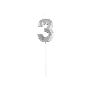3-as elegáns számgyertya - EZÜST