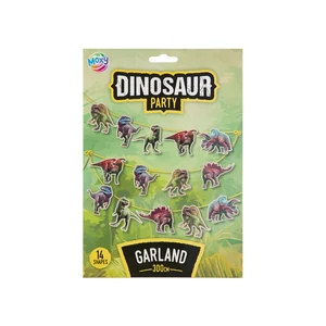 Dínós papír girland, 3 m, 14 zászló
