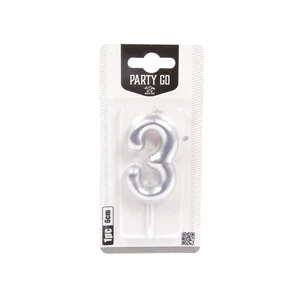 3-s szám gyertya EZÜST 6 cm