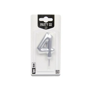 4-s szám gyertya EZÜST 6 cm
