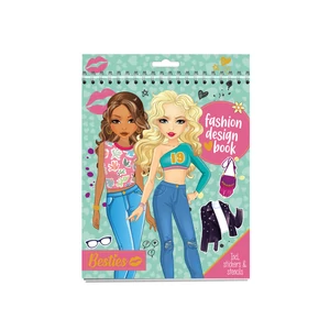 Besties - 24x20 cm divatervező füzet, 2 ív matrica, 2 féle színes lap, 3 sablon, 20 baba alaprajz, 2