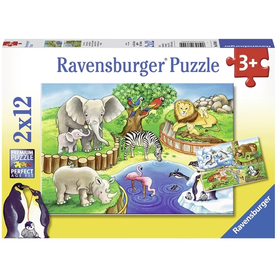 Puzzle 2x12 db - Állatkerti állatok -07602-