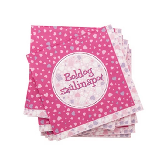 Szülinapi szalvéta 16 darabos - 33 x 33 cm, pink