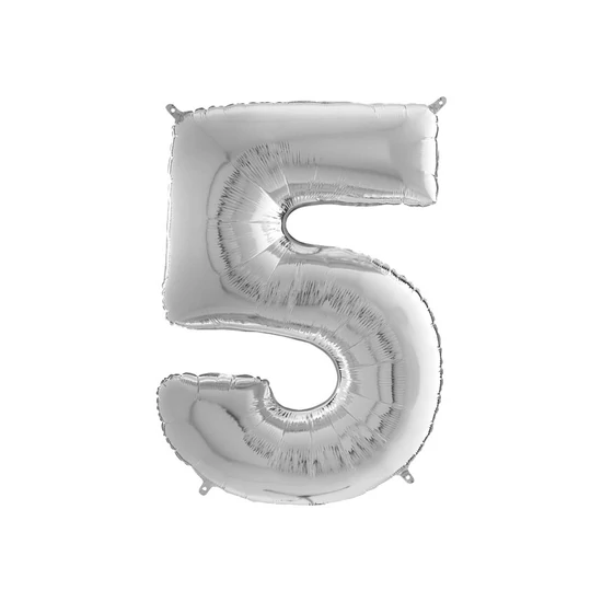 Héliumos fólia lufi, 5-ös szám, 65 cm, ezüst
