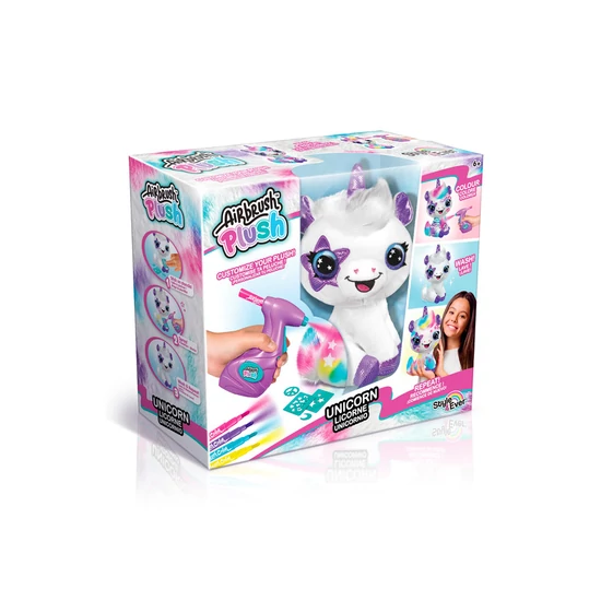 Airbrush plush, színezhető állatok, sötétben világító unikornis