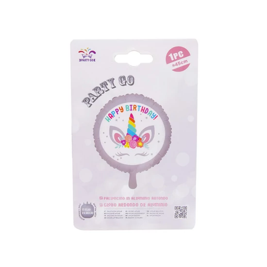 Héliumos fólia lufi 45 cm Happy Birthday unikornis