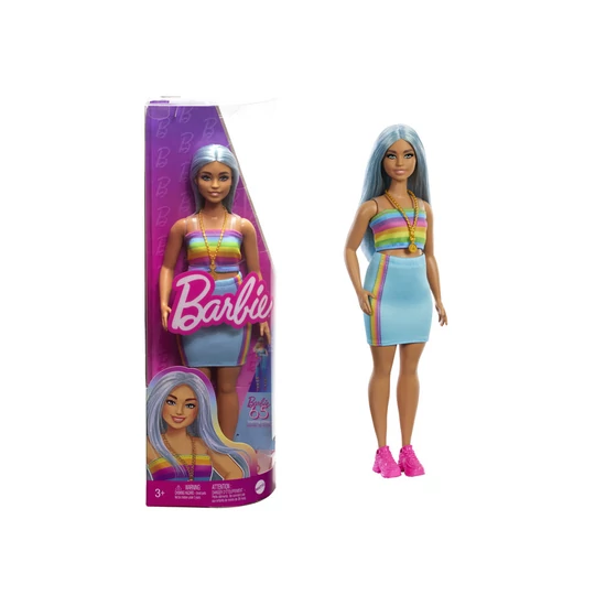 Barbie 65. Évfordulós baba szivárványos topban