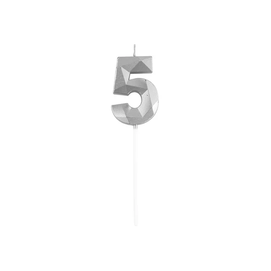 5-ös elegáns számgyertya - EZÜST
