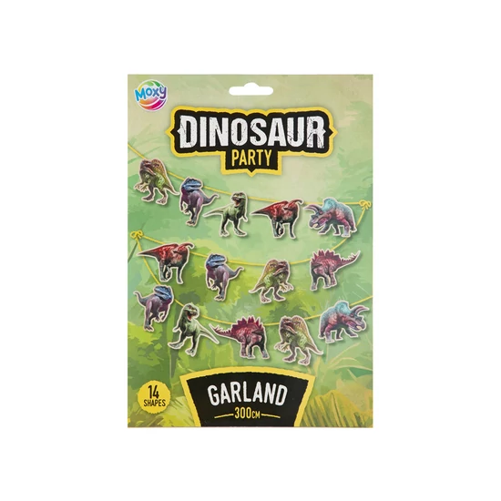 Dínós papír girland, 3 m, 14 zászló