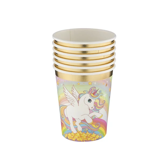 Unikornis papírpohár, 250 ml, 6 db