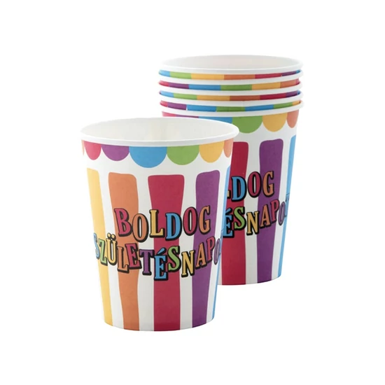Csíkos-pöttyös Boldog Születésnapot pohár 250 ml