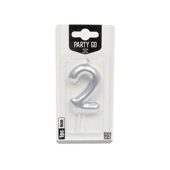 2-s szám gyertya EZÜST 6 cm