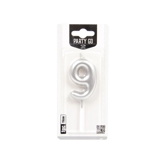 9-s szám gyertya EZÜST 6 cm